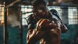 Tough boxer training in gym, AI Generated