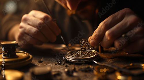 Watchmaker fixing complex mechanical watch, AI Generated photo