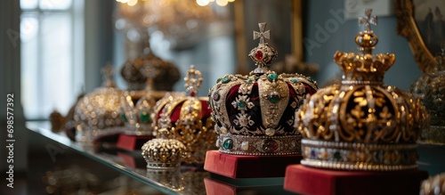 Replica of Imperial Crowns used as props in Russian Matilda on display at Catherine Palace, St. Petersburg, Russia (2017).