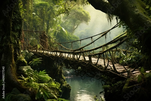 Tranquil Jungle bridge forest. Park nature. Generate Ai