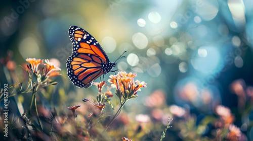 Nature scene with lively butterfly against bokeh backdrop, AI Generated