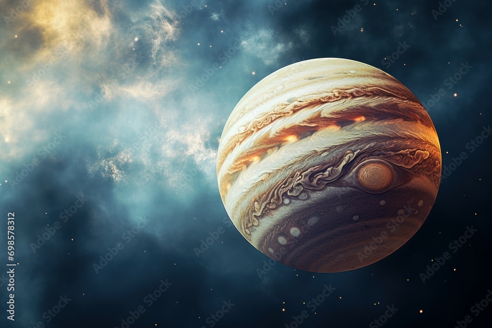 Monumental Jupiter planet clouds. Nature space sun. Generate AI Monumental Jupiter planet clouds. Nature space sun. Generate AI