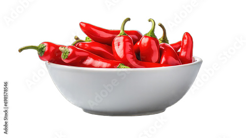 Red hot chili peppers in a bowl isolated on white png transparent background