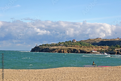 Plage Argelès, plage du Racou  Pyrénées-Orientales les Albères côte Vermeille dans le Roussillon, pays Catalan rivage Méditerranéen golfe du Lion falaises côte
 photo