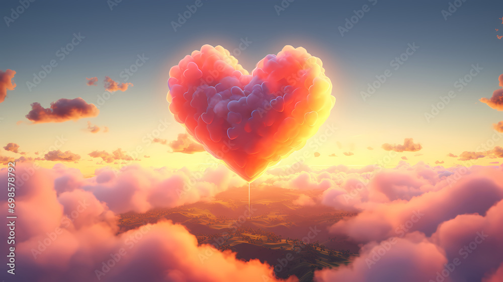 Fototapeta premium Heart shaped clouds at sunset, Valentine's Day background
