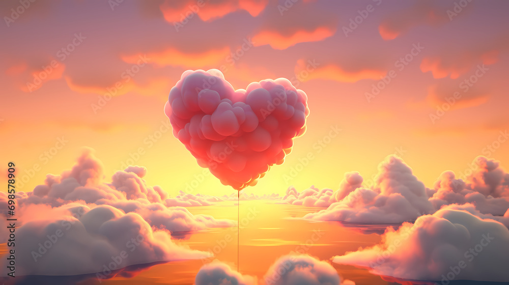 Fototapeta premium Heart shaped clouds at sunset, Valentine's Day background