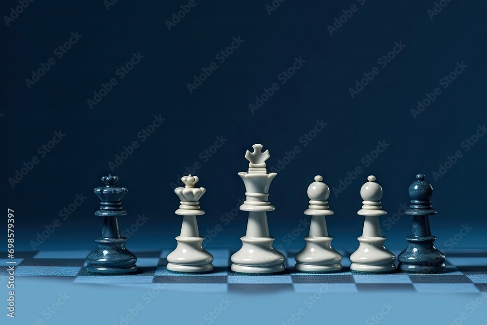 Chess figures line blue background