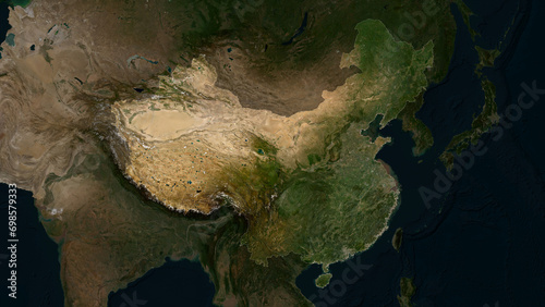 Canvas Print China highlighted. Low-res satellite map