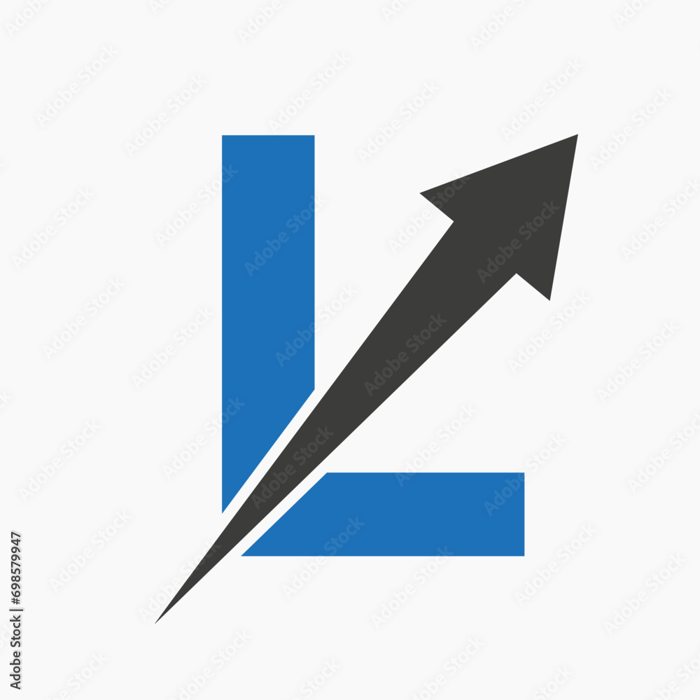 Initial Financial Logo On Letter L Concept With Growth Arrow Icon Initial Financial Logo On Letter L Concept With Growth Arrow Icon