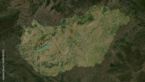 Hungary highlighted. Low-res satellite map photo