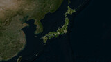 Japan highlighted. Low-res satellite map