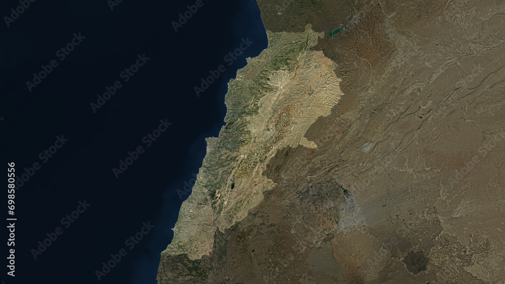 Lebanon highlighted. Low-res satellite map