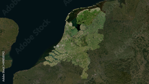 Netherlands highlighted. Low-res satellite map