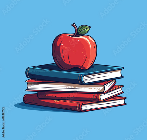 red apple and books