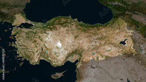 Turkiye highlighted. Low-res satellite map