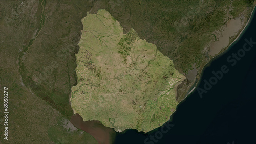 Uruguay highlighted. Low-res satellite map