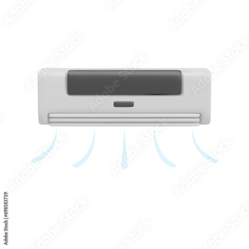 Realistic modern air conditioner on white background. Air heating and cooling equipment for home. Cooling and air supply circuit. Vector illustration in 3d style