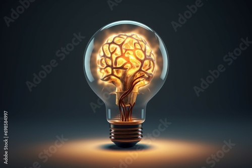 Resourceful Lightbulb brain creative. Think power energy. Generate Ai photo
