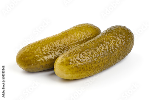 Pickles, marinated cucumbers, isolated on white background.