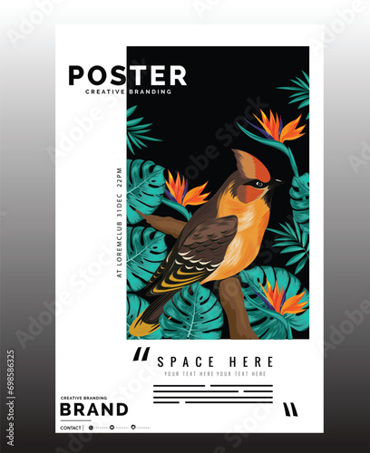 Nature poster template bird flora decor