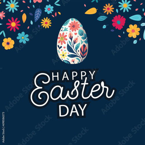 Happy easter day card template elegant egg flowers decor