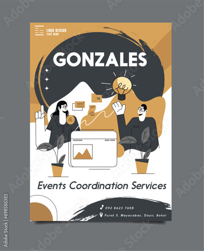 Gonzales events coordination services flyer template handdrawn classic sketch