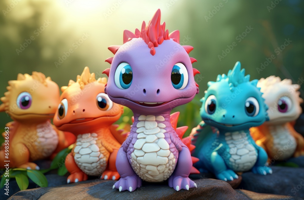 Colorful Cute dinosaurs kids. Model toy animal. Generate Ai Colorful Cute dinosaurs kids. Model toy animal. Generate Ai