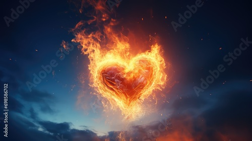 Beautiful flame in heart shape. AI generated.