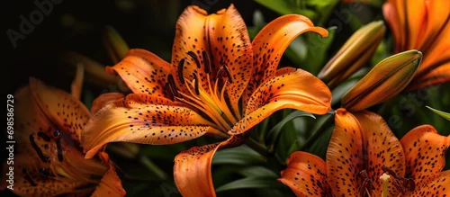 Panel kuchenny z motywem Summer bloom of Tiger Lily in orange and black.