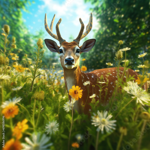 A Majestic Deer Amidst a Blooming Meadow