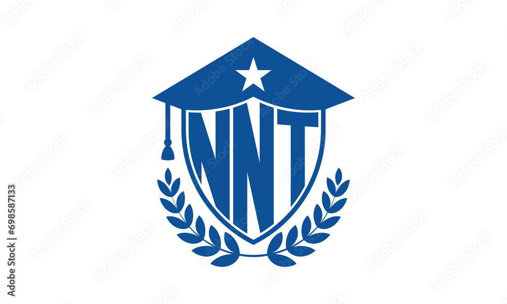NNT three letter iconic academic logo design vector template. monogram, abstract, school, college, university, graduation cap symbol logo, shield, model, institute, educational, coaching canter, tech NNT three letter iconic academic logo design vector template. monogram, abstract, school, college, university, graduation cap symbol logo, shield, model, institute, educational, coaching canter, tech