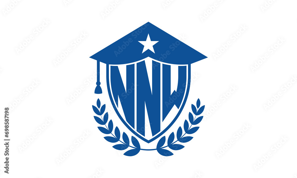 NNW three letter iconic academic logo design vector template. monogram, abstract, school, college, university, graduation cap symbol logo, shield, model, institute, educational, coaching canter, tech NNW three letter iconic academic logo design vector template. monogram, abstract, school, college, university, graduation cap symbol logo, shield, model, institute, educational, coaching canter, tech