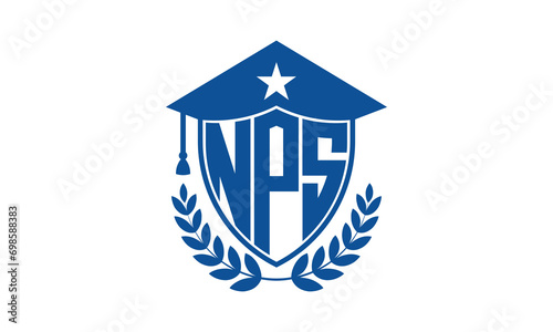 NPS three letter iconic academic logo design vector template. monogram, abstract, school, college, university, graduation cap symbol logo, shield, model, institute, educational, coaching canter, tech