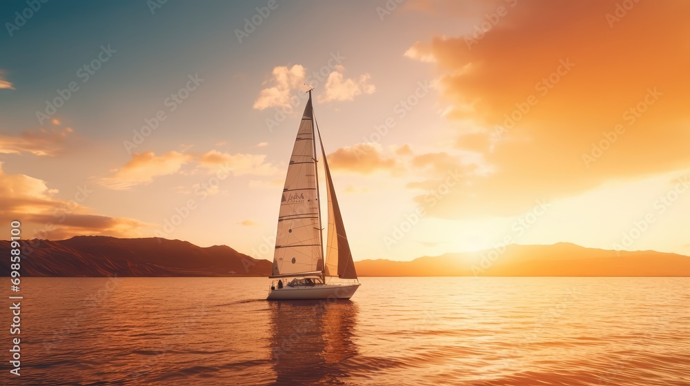 Fototapeta premium Sailboat in the sea. AI generated.