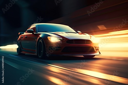 Sports car driving fast speed city road motion blur effect  Sublime  image photo