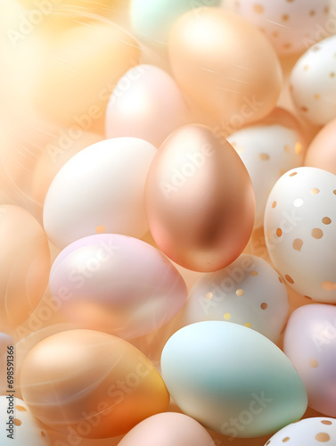 Top view abstract background with pastel easter eggs
