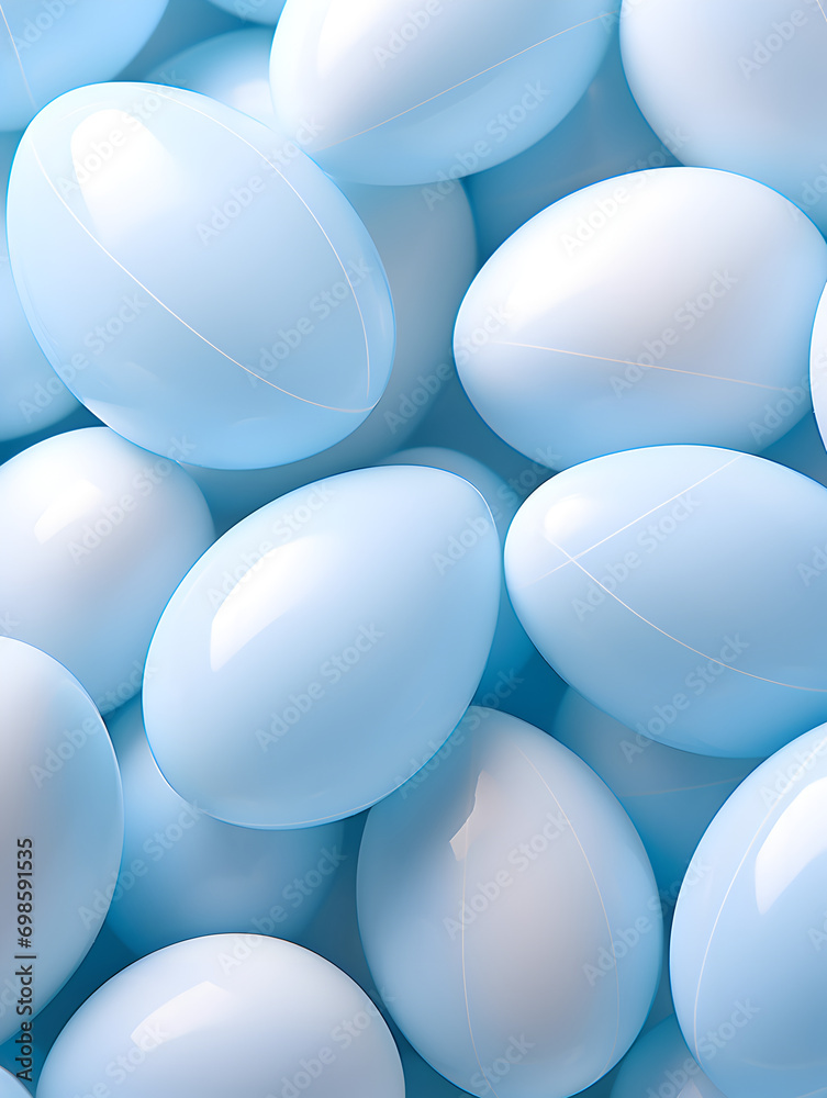 Top view abstract background with pastel blue easter eggs Top view abstract background with pastel blue easter eggs
