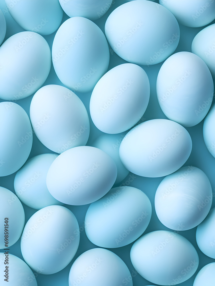 Top view abstract background with pastel blue easter eggs