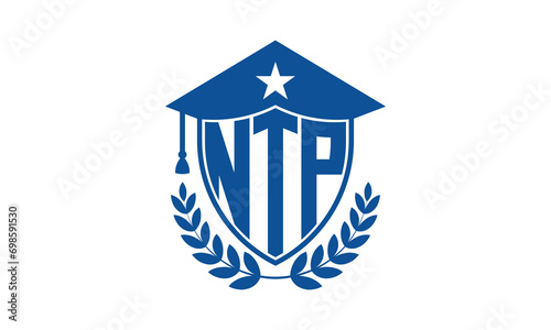 NTP three letter iconic academic logo design vector template. monogram, abstract, school, college, university, graduation cap symbol logo, shield, model, institute, educational, coaching canter, tech photo