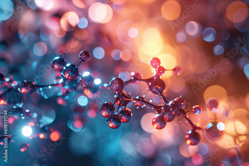 Molecular structure with bokeh effect background