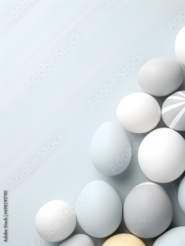 Top view of pastel grey easter eggs with free copy space 