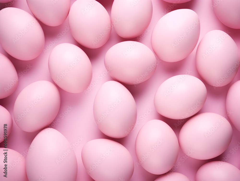 Top view abstract background with pastel pink easter eggs