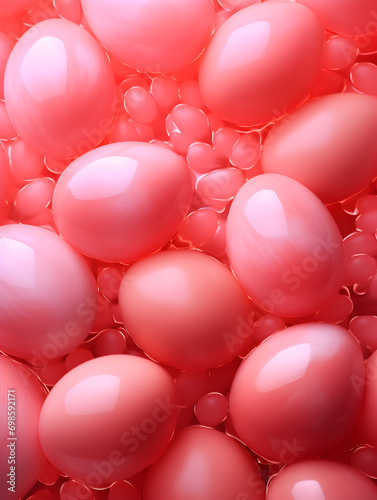 Top view abstract background with pastel red easter eggs