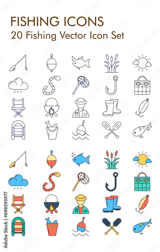 Fototapeta premium Fishing vector icon set