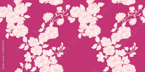 Elegant abstract light floral intertwined in a seamless pattern on a burgundy background. Vector hand drawn shape branches flowers. Template for design, fashion, print, fabric, wallpaper,