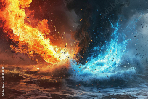 Abstract wallpaper of fire and water elements colliding