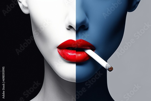Woman lips with cigarette.