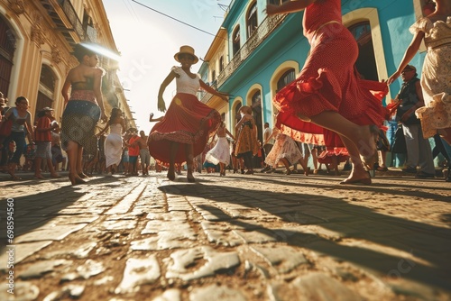 Street Salsa Fiesta: In the heart of Havana, a group of salsa dancers transforms the colorful streets into a lively celebration, captivating passersby with infectious rhythms and a truly festive atmos