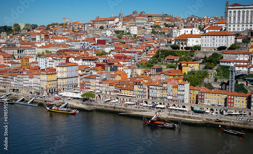 Porto  Portugal old town skyline from across the Douro River.