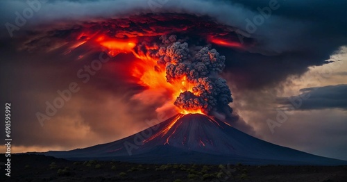 volcanic eruption at dusk